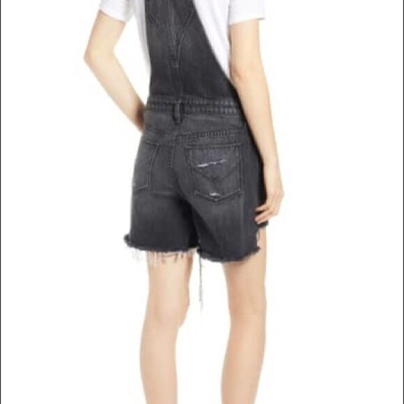 NWOT Hudson Sloan Distressed Faded Black Short Overalls Size XS - Picture 2 of 11